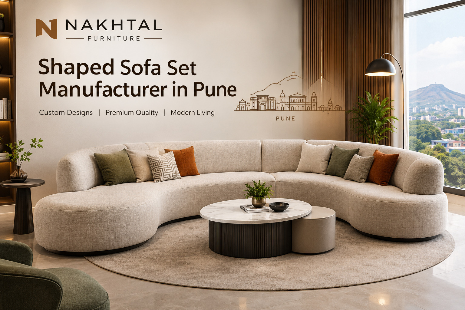 Custom L-shaped sofa set made by Nakhtal Furniture, L-shaped sofa manufacturer in Pune