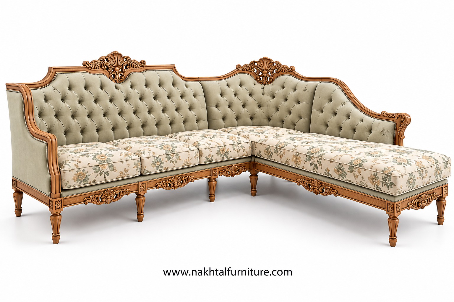 L Type Carvin Sofa Seating Manufacturer in Pune — L-Shape Teak Wood Sofa by Nakhtal Furniture