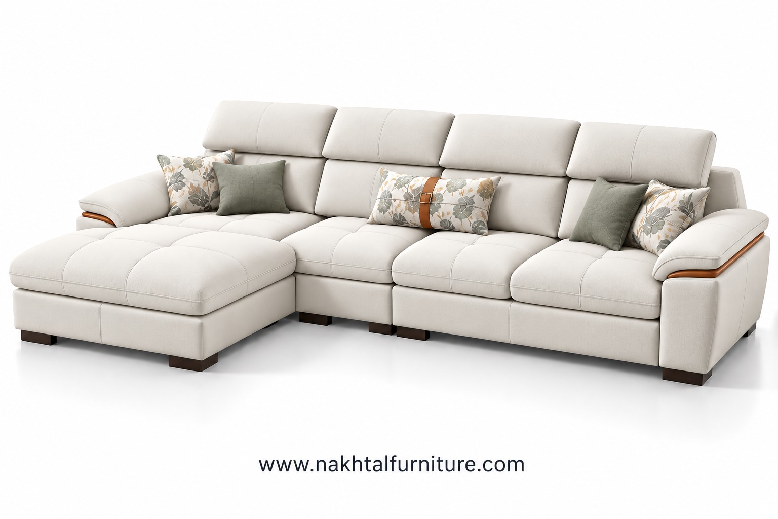 L Type Sofa with Adjustable Headrest & MS Rose Gold Finish Legs by Nakhtal Furniture