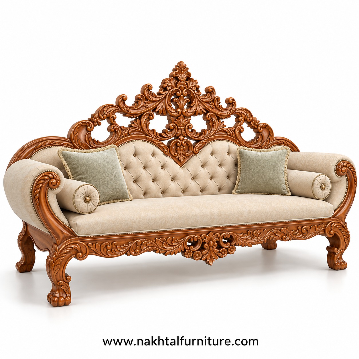 Royal Carved Wooden Sofa Manufacturer in Pune — Carved Teak Wood Sofa by Nakhtal Furniture