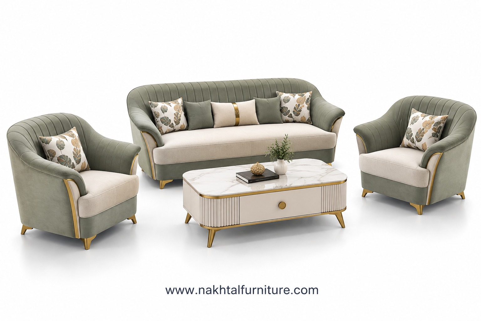 Sofa with MS Golden Finish 5 Inch Legs Manufacturer in Pune by Nakhtal Furniture